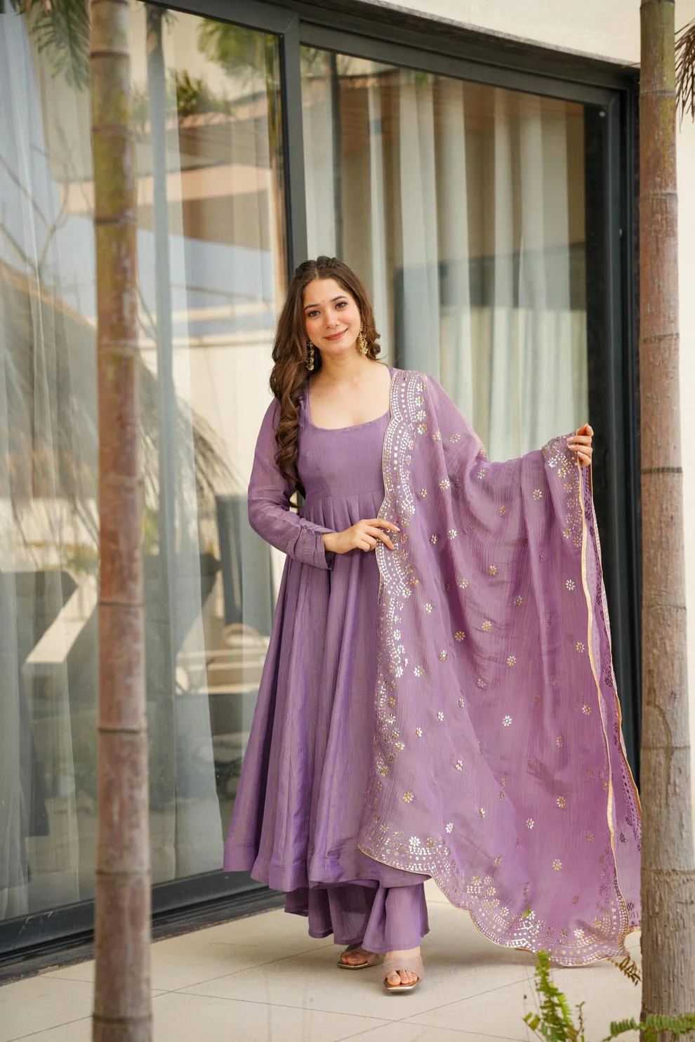 Purple Shimmer Silk Embroidered Anarkali Suit