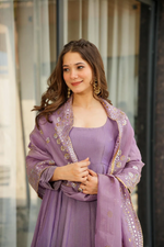 Purple Shimmer Silk Embroidered Anarkali Suit