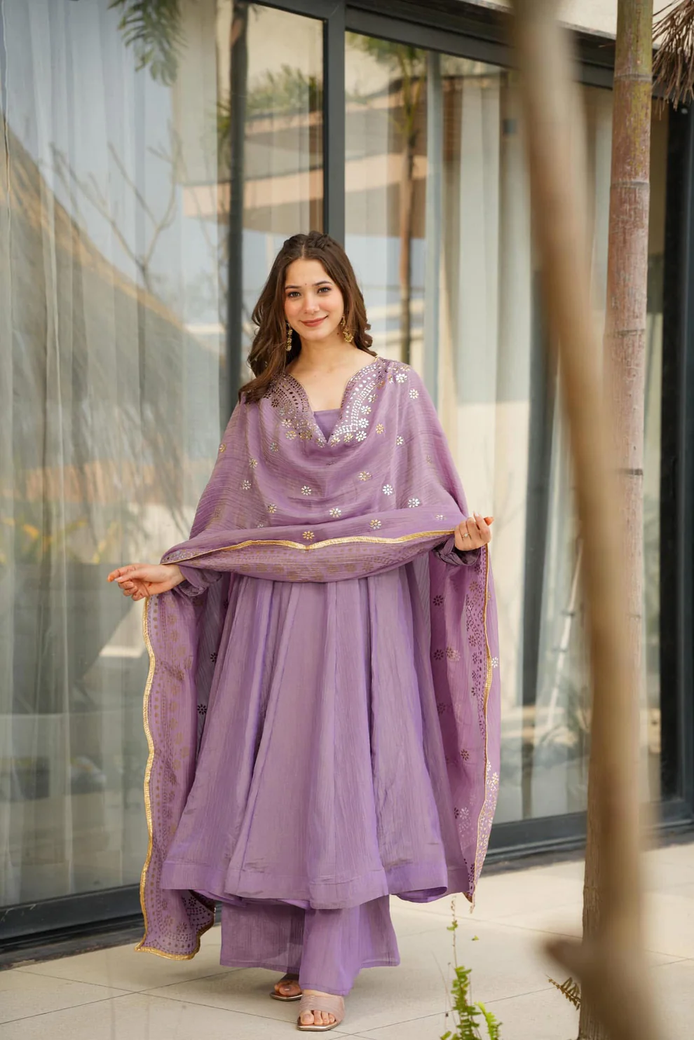 Purple Shimmer Silk Embroidered Anarkali Suit