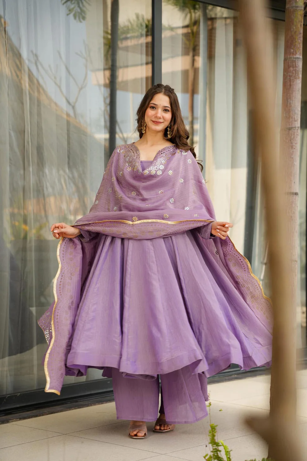 Purple Shimmer Silk Embroidered Anarkali Suit