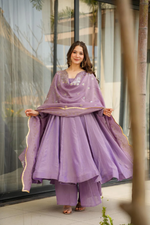 Purple Shimmer Silk Embroidered Anarkali Suit