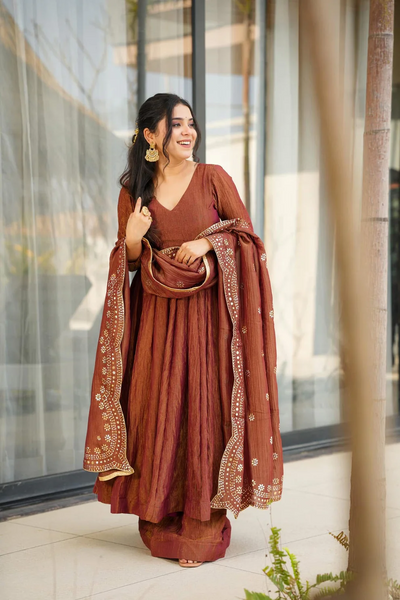 Shimmer Silk Embroidered Anarkali Suit (2 Colors)