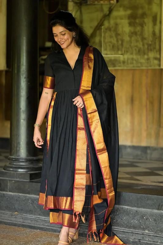 Black Handloom Kurta Set