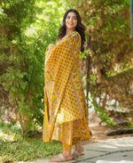 Cotton Printed Anarkali Suit With Hand Work