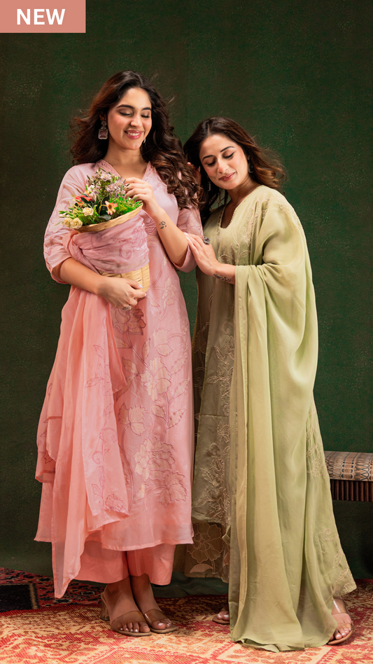 Blush Embroidered Silk Suit Set