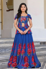 Floral Indo Western in Royal Blue