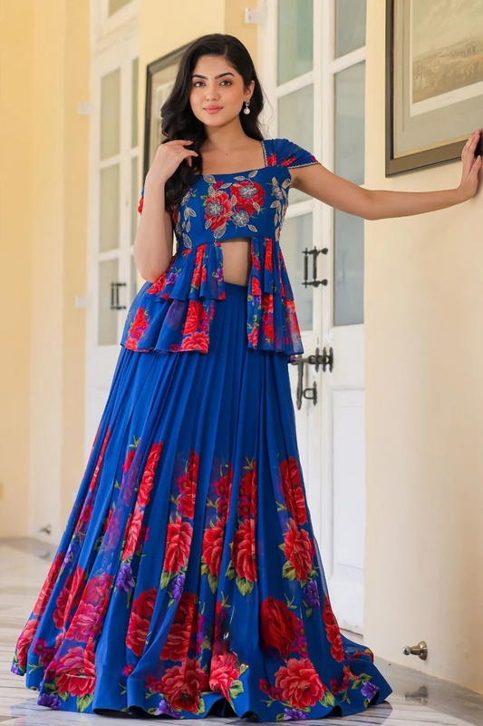 Floral Indo Western in Royal Blue