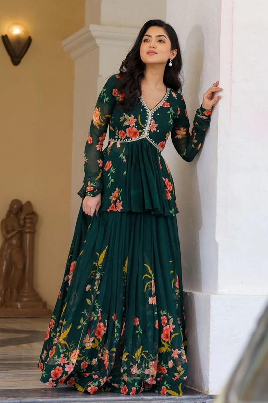 Floral Indo Western In Green