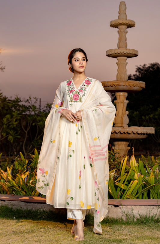 Ivory Floral Chanderi Suit Set