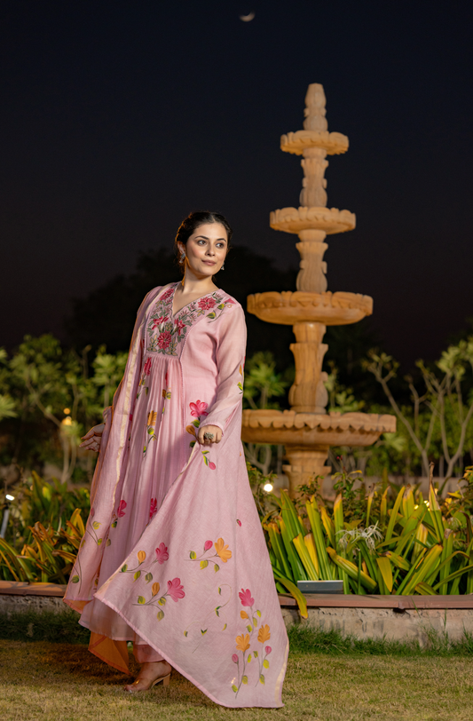 Rose Floral Chanderi Suit Set
