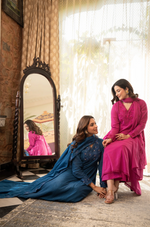 Pink Crushed Cotton Flared Kurta Suit With 3D Embroidery
