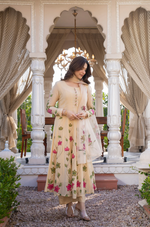 Beige Blossom Mul Chanderi Hand Burst Printed  Suit