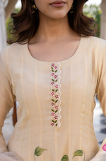 Beige Blossom Mul Chanderi Hand Burst Printed  Suit