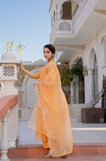 Coral Flame Mul Chanderi Embroidered Suit