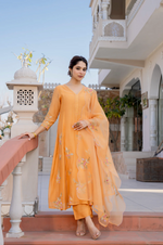 Coral Flame Mul Chanderi Embroidered Suit