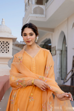 Coral Flame Mul Chanderi Embroidered Suit