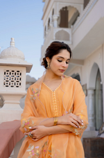 Coral Flame Mul Chanderi Embroidered Suit