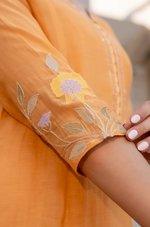 Coral Flame Mul Chanderi Embroidered Suit