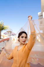 Coral Flame Mul Chanderi Embroidered Suit