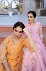 Coral Flame Mul Chanderi Embroidered Suit
