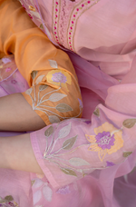 Coral Flame Mul Chanderi Embroidered Suit