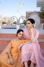 Coral Flame Mul Chanderi Embroidered Suit