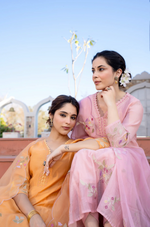 Coral Flame Mul Chanderi Embroidered Suit