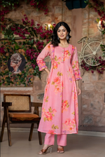 Pink Floral Printed Mul Cotton Suit Set- Summer Special