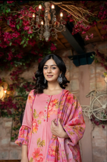 Pink Floral Printed Mul Cotton Suit Set- Summer Special