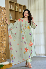 Cotton Mint Floral Kurti Suit Set