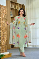 Cotton Mint Floral Kurti Suit Set