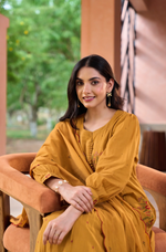 Mustard MulMul Embroidered Suit Set