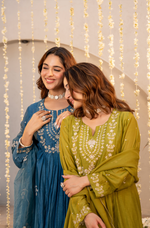 Teal Blue Chanderi Embroidered Suit Set