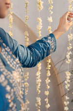 Teal Blue Chanderi Embroidered Suit Set
