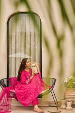 Rose Cotton  Printed & Embroidered Kurta Pant With Organza Dupatta