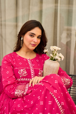 Rose Cotton  Printed & Embroidered Kurta Pant With Organza Dupatta