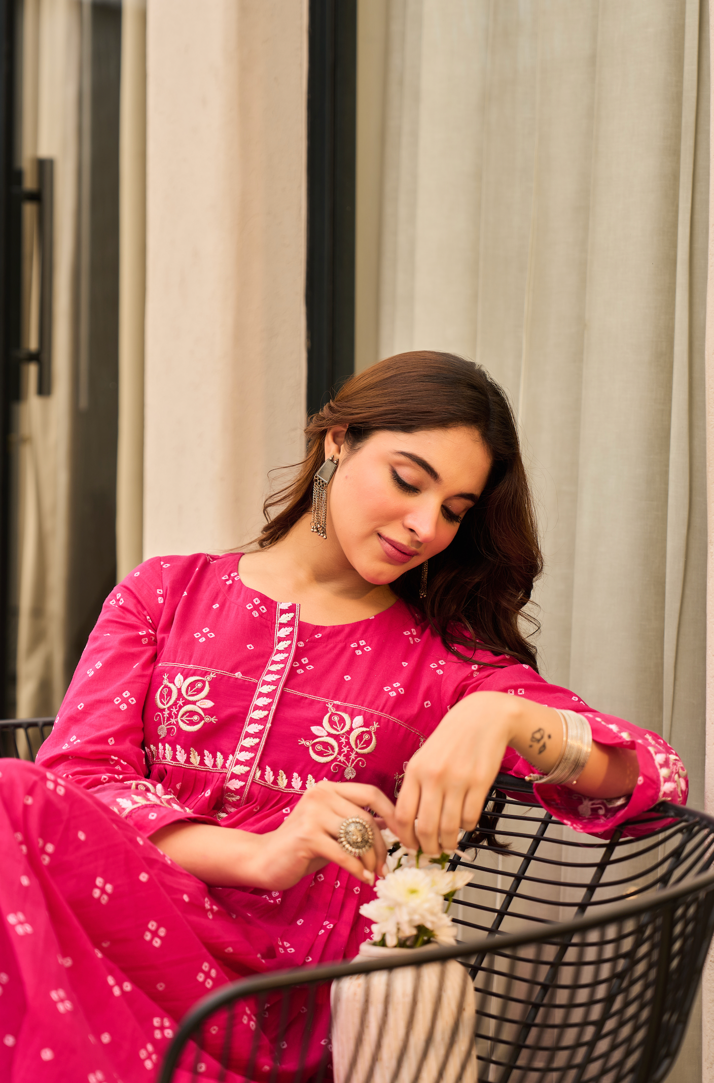 Rose Cotton  Printed & Embroidered Kurta Pant With Organza Dupatta