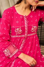Rose Cotton  Printed & Embroidered Kurta Pant With Organza Dupatta