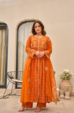 Rose Cotton  Printed & Embroidered Kurta Pant With Organza Dupatta