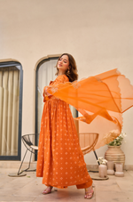 Rose Cotton  Printed & Embroidered Kurta Pant With Organza Dupatta