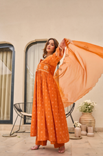 Rose Cotton  Printed & Embroidered Kurta Pant With Organza Dupatta