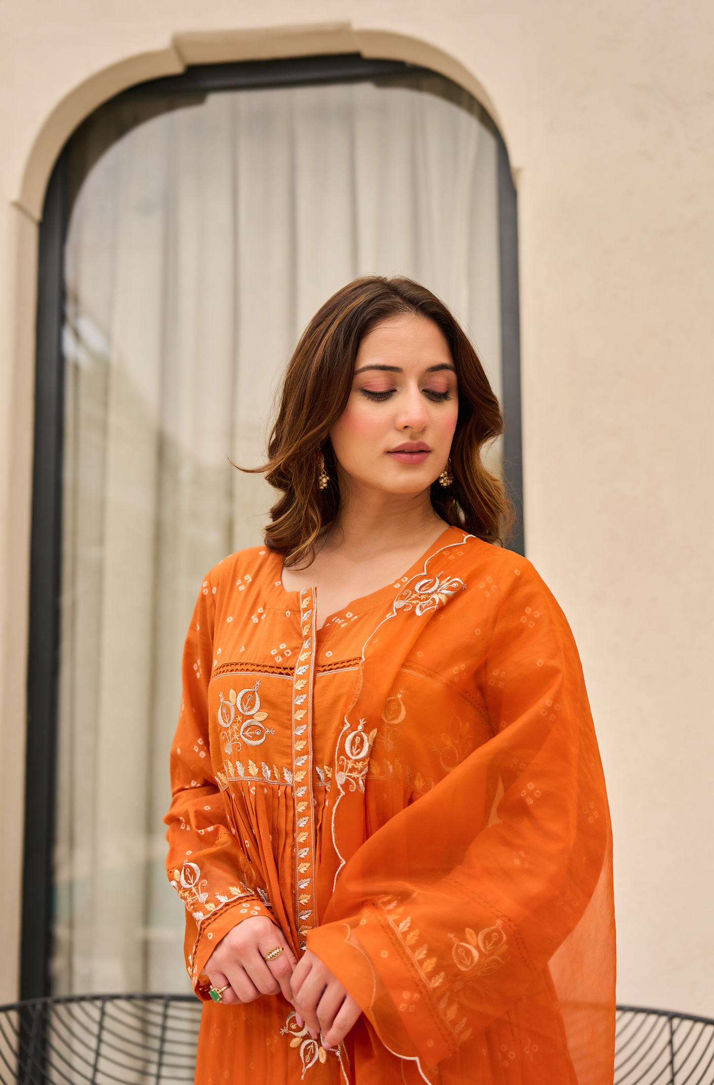 Rose Cotton  Printed & Embroidered Kurta Pant With Organza Dupatta