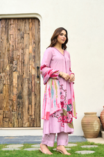 Rose Muslin A -LineEmbroidered  Suit Set