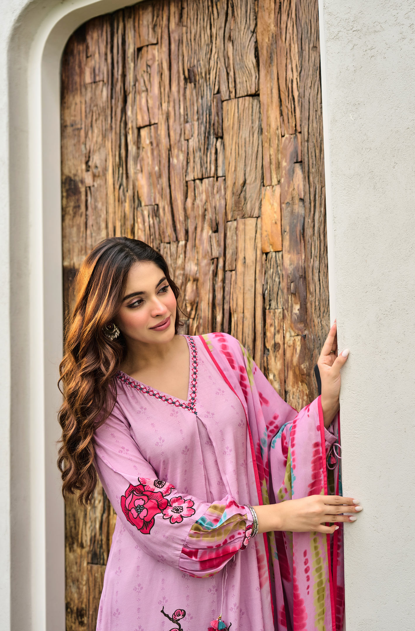 Rose Muslin A -LineEmbroidered  Suit Set