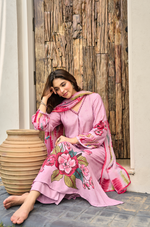 Rose Muslin A -LineEmbroidered  Suit Set