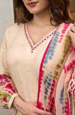 Ivory Muslin A -Line Embroidered  Suit Set