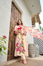 Ivory Muslin A -Line Embroidered  Suit Set