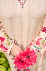 Ivory Muslin A -Line Embroidered  Suit Set