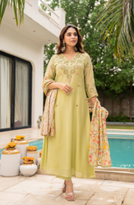 Lime Sun Silk Embroidered Suit Set