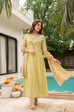 Lime Sun Silk Embroidered Suit Set